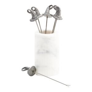 Set of 6 Halloween Witch Hat Cocktail Picks And White Marble Holder NEW